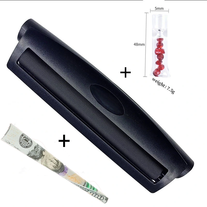 110mm Portable Cigarette Rolling Machine with Rolling Paper, Diamond Glass Pipe Herb Tobacco Lighter Weeding Accessories Black